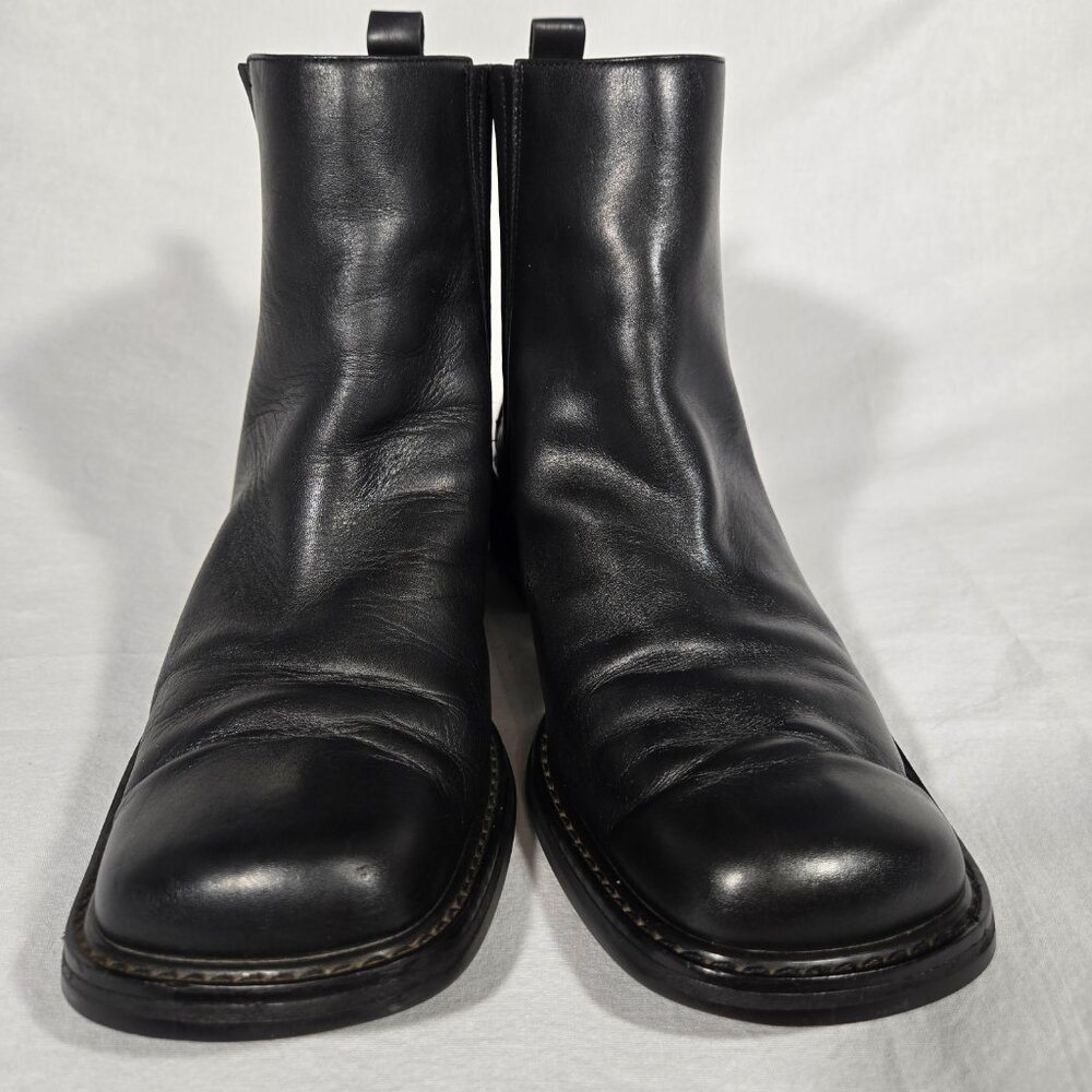 Vintage Y2K 90's BLACK Leather Chunky Platform Block Heel Chelsea Boot Size 10M - Picture 4 of 17
